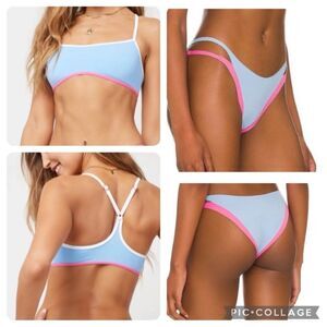 LIKE NEW L*Space Pamela Billie Bikini Set matching top bottoms pink blue large